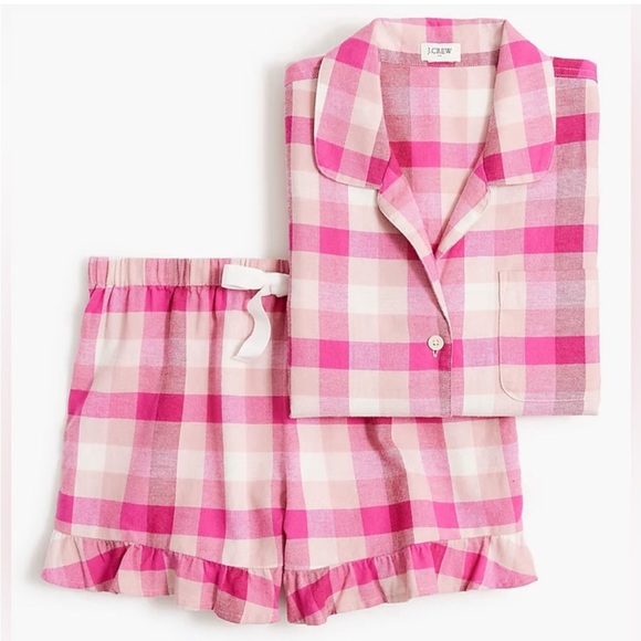 J. Crew Other - J crew pink long sleeve flannel ruffle pj short set XS